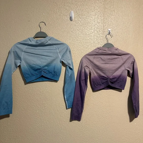 Two!! Gymshark Adapt Ombre Seamless Long Sleeve Crop Tops TWO Size Small XSmall - Picture 5 of 6